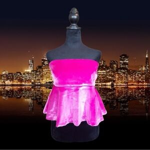 NWT Nasty Gal Pink Velvet Tailored Peplum Strapless Top